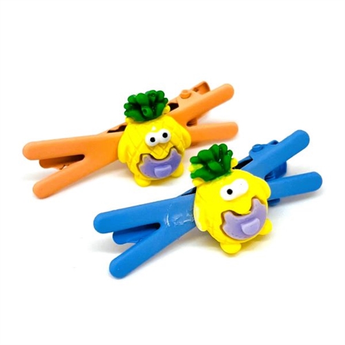 Hårspænder til børn 2 stk. ,  blå-orange med gul ananas